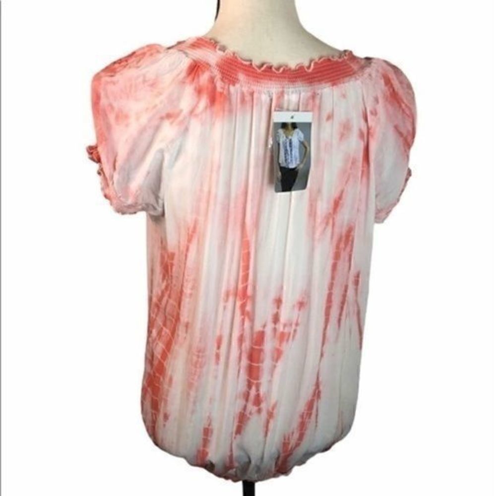 Fever Peasant Boho Shirt Coral Orange White Small NWT - Picture 4 of 10